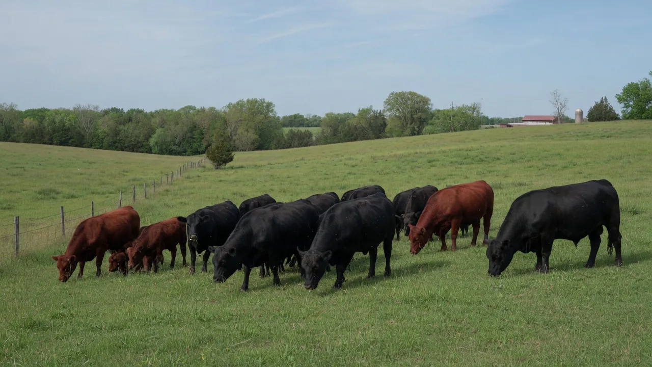 Beef cattle grazing in a Midwestern pasture