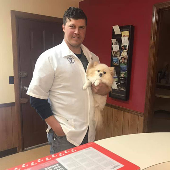 Vet Holding a Dog